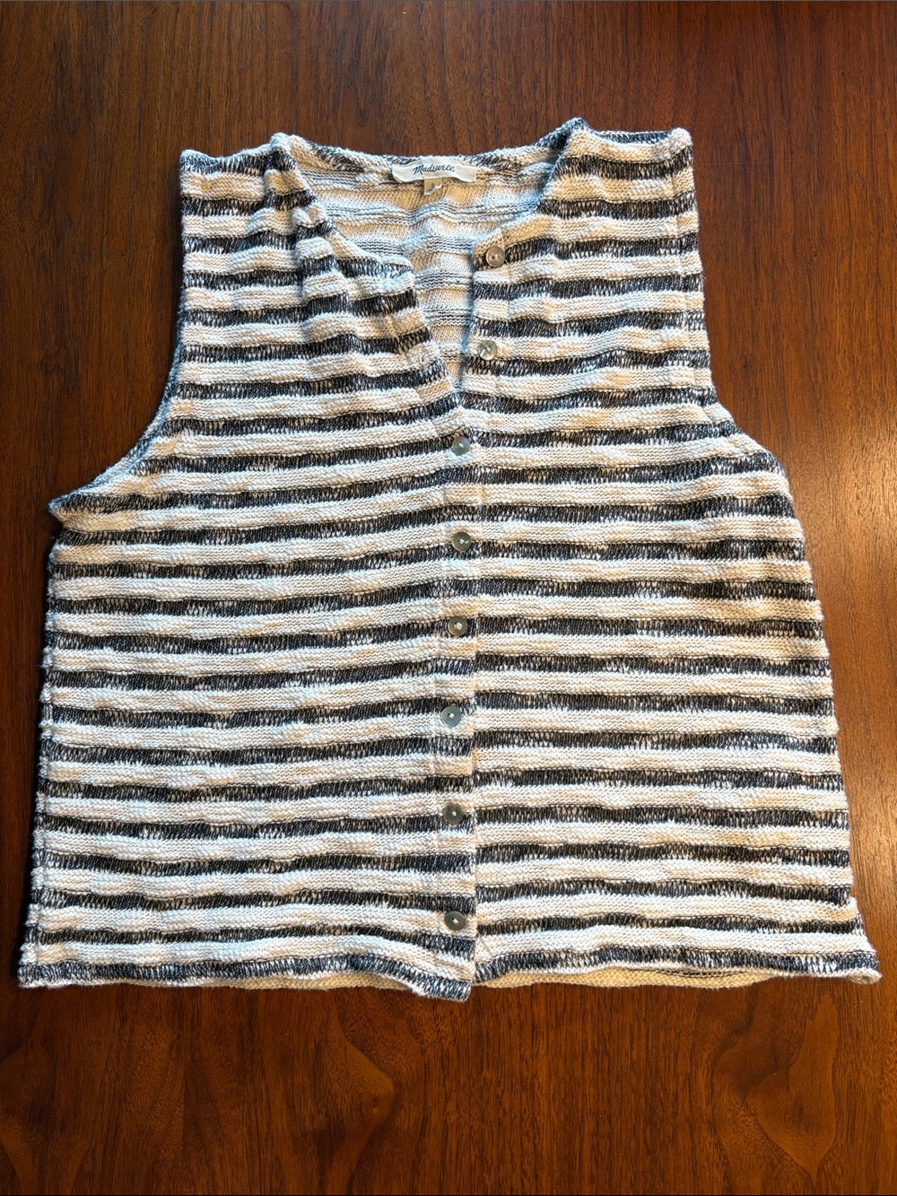 Madewell Striped Sleeveless Button-Front Top - White & Gray